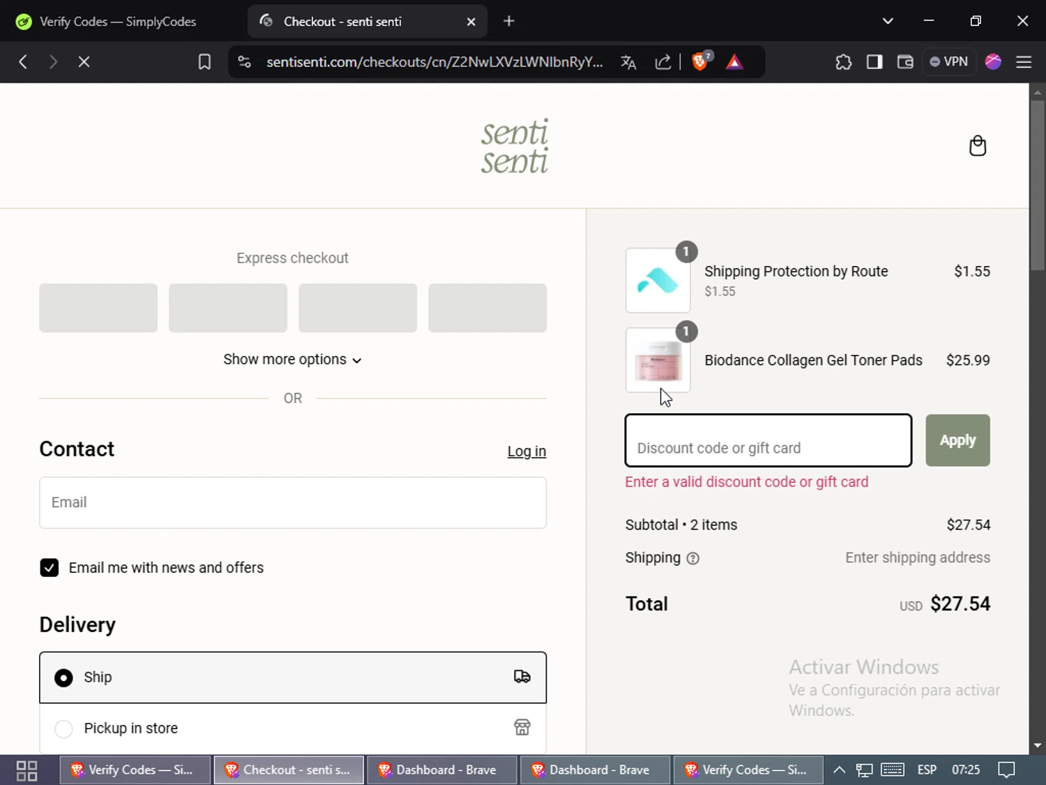 Senti senti discount code screenshot showing code SWEET16 applied at Senti senti checkout page. Uploaded by SimplyCodes community member Jsjsjsjsjsjsjs on Jan 21, 2025