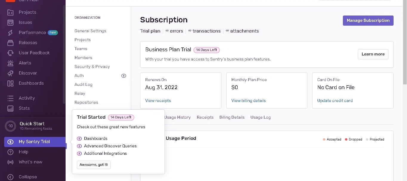 where to use Sentry promo code box