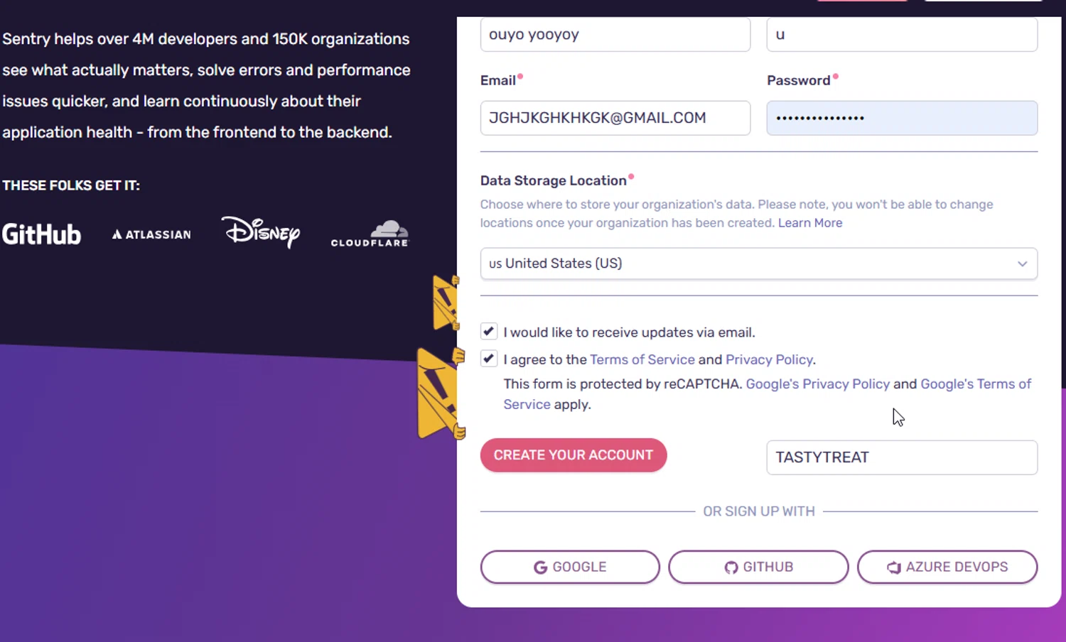 Sentry promo code screenshot showing code TASTYTREAT applied at Sentry checkout page. Uploaded by SimplyCodes community member danyx_gx on Jan 23, 2026