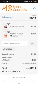 HELLO10 coupon verification screenshot