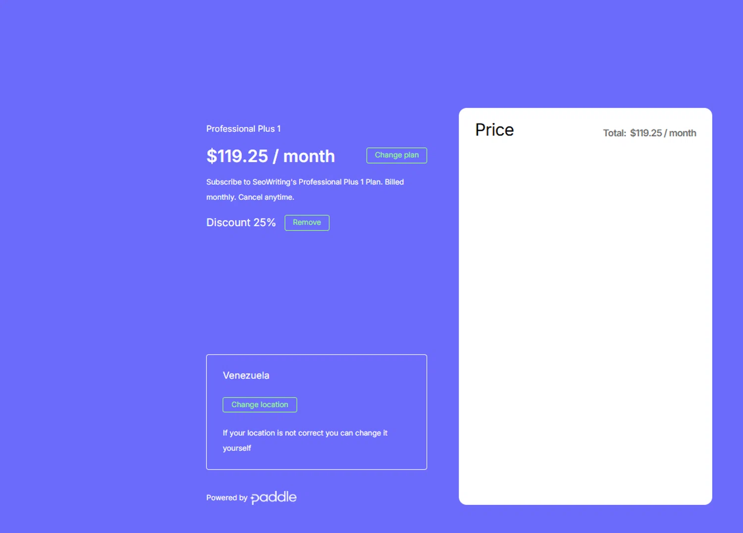 SEOWRITING AI discount code screenshot showing code SIAM25 applied at SEOWRITING AI checkout page. Uploaded by SimplyCodes community member Frionel_Pessi on Jan 14, 2026