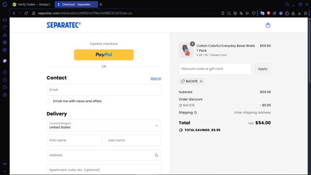 Separatec checkout page showing Separatec discount code box | Screenshot taken by SimplyCodes community member on Sep 11, 2025