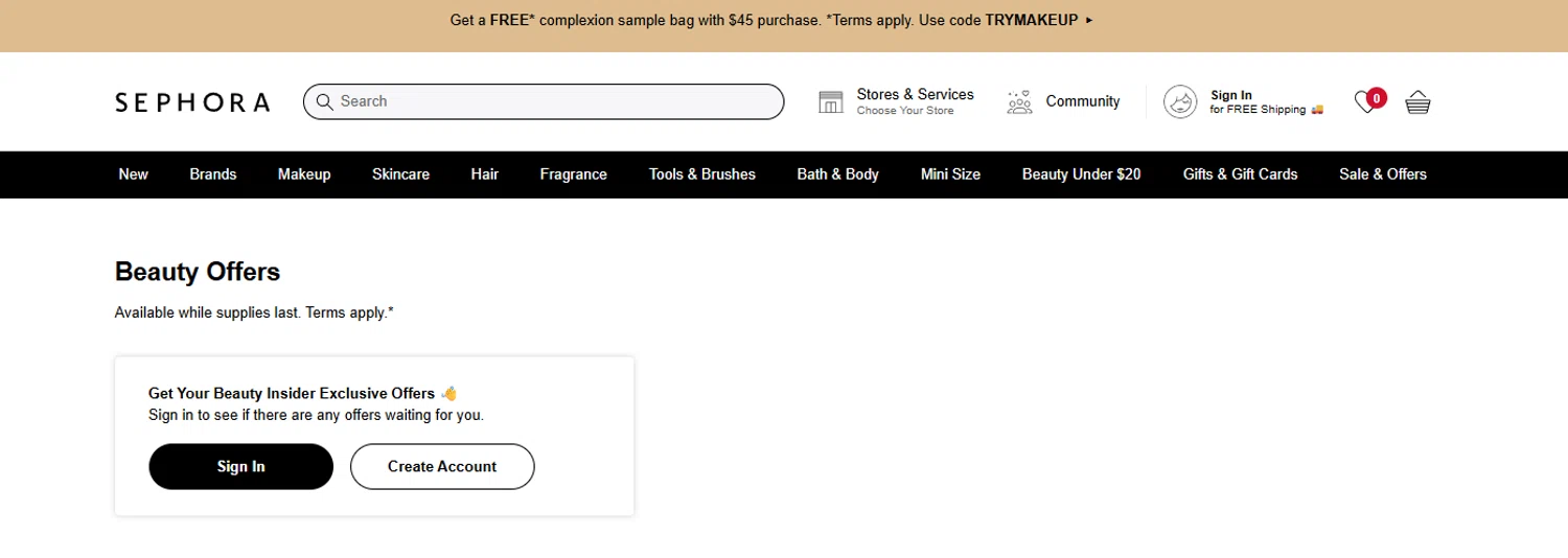 Sephora promo code screenshot showing code TRYMAKEUP applied at Sephora checkout page. Uploaded by SimplyCodes community member ______ on Aug 14, 2025