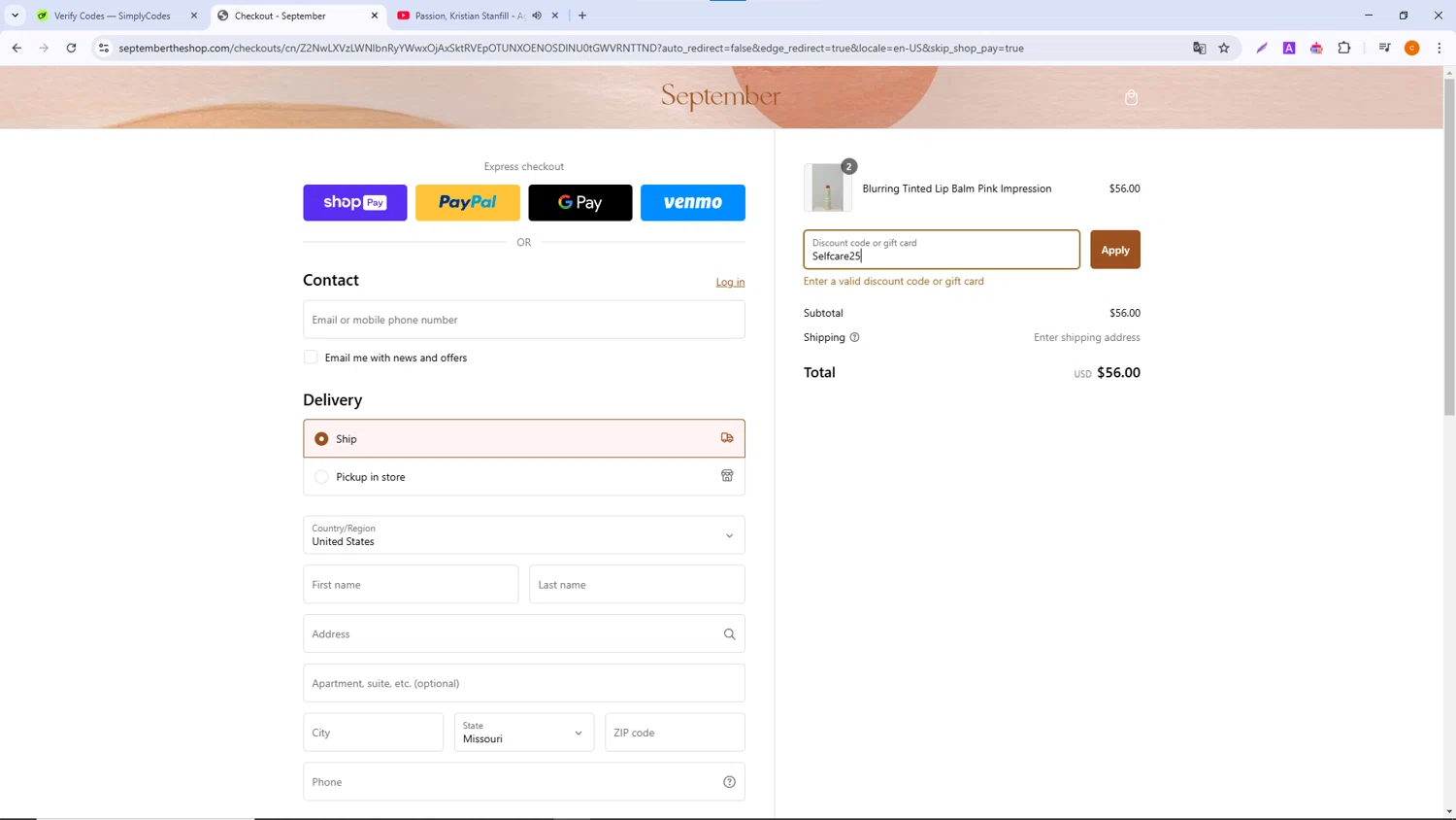 September The Shop promo code screenshot showing code Selfcare25 applied at September The Shop checkout page. Uploaded by SimplyCodes community member ShrewdCaptain9911 on Feb 10, 2025