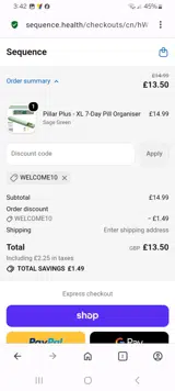 Sequence coupon verification screenshot