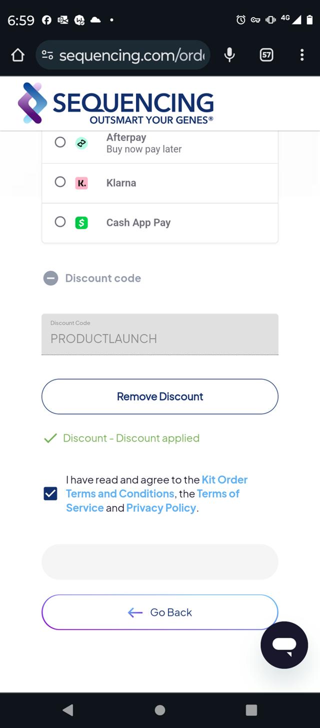 Sequencing checkout page showing Sequencing discount code box | Screenshot taken by SimplyCodes community member on Oct 31, 2023