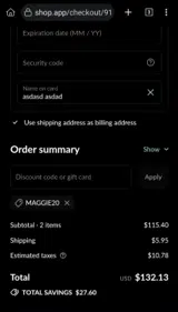 MAGGIE20 coupon verification screenshot