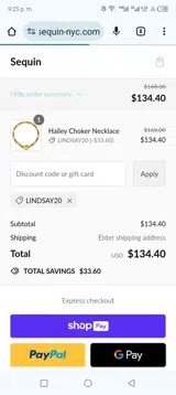 Lindsay20 coupon verification screenshot
