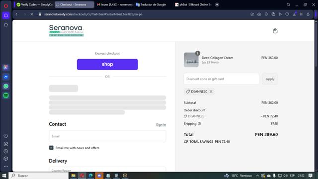 Seranova Beauty checkout page showing Seranova Beauty discount code box | Screenshot taken by SimplyCodes community member on Sep 13, 2025