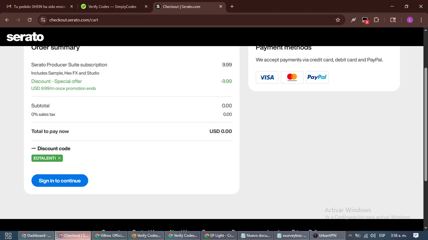 Serato checkout page showing Serato coupon code box | Screenshot taken by SimplyCodes community member on Nov 16, 2025