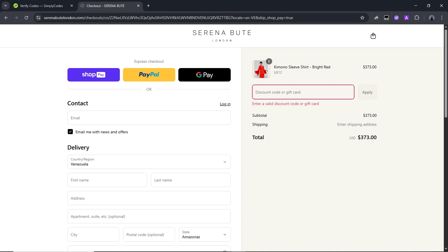 Serena Bute London promo code screenshot showing code MOTHERSDAY15 applied at Serena Bute London checkout page. Uploaded by SimplyCodes community member Time_sin_filtro on Jun 11, 2025