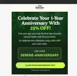 Serene Herbs coupon verification screenshot
