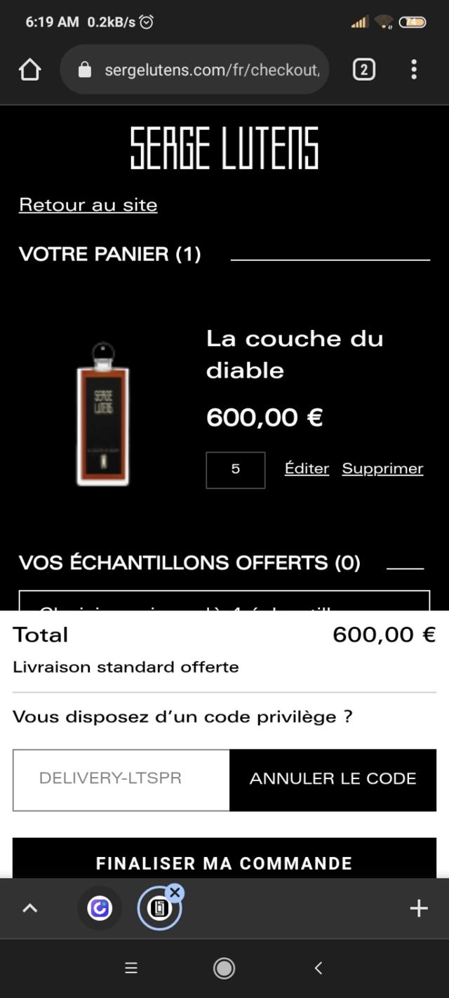 Serge Lutens checkout page showing Serge Lutens discount code box | Screenshot taken by SimplyCodes community member on Jun 18, 2022