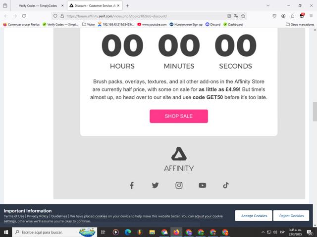 Affinity checkout page showing Affinity discount code box | Screenshot taken by SimplyCodes community member on Mar 23, 2025