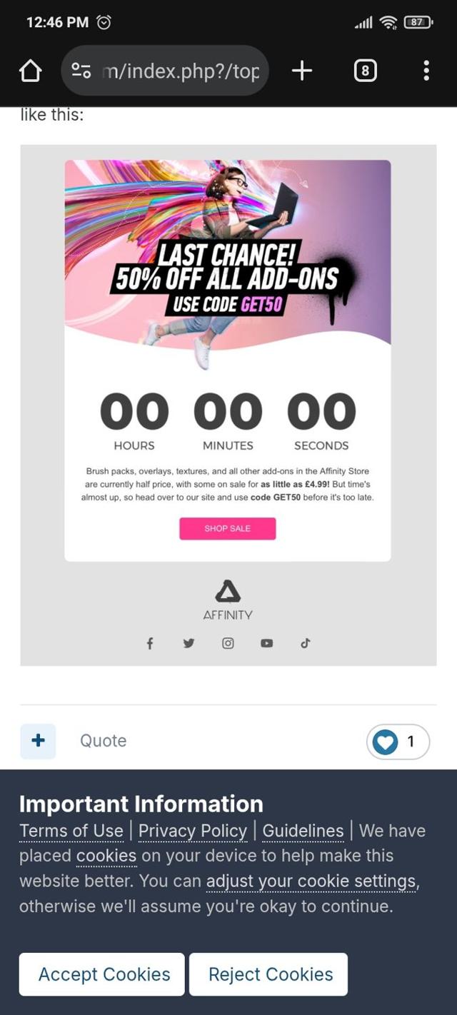 Affinity checkout page showing Affinity discount code box | Screenshot taken by SimplyCodes community member on Jul 27, 2025