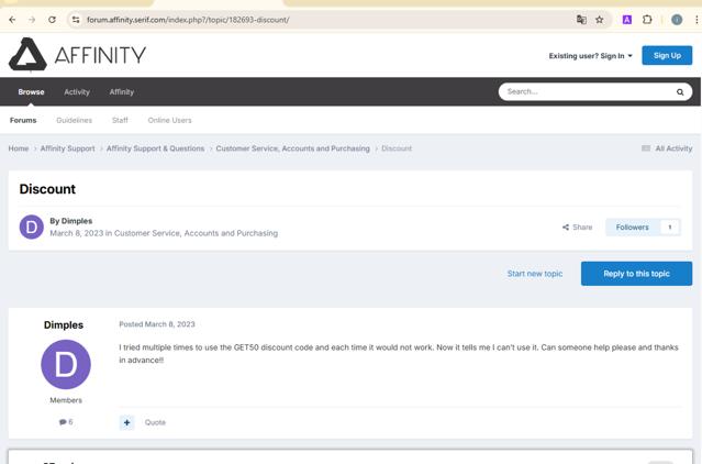 Affinity checkout page showing Affinity discount code box | Screenshot taken by SimplyCodes community member on Mar 23, 2025