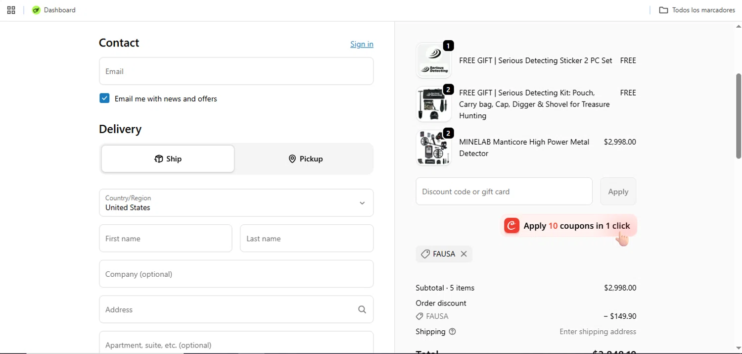 Serious Detecting promo code screenshot showing code FAUSA applied at Serious Detecting checkout page. Uploaded by SimplyCodes community member Speedy on May 4, 2026