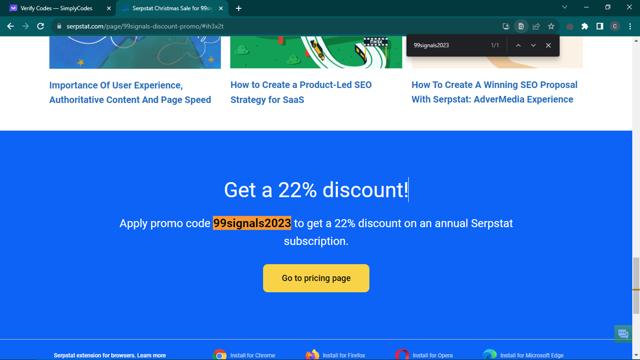 Serpstat checkout page showing Serpstat promo code box | Screenshot taken by SimplyCodes community member on Nov 9, 2023