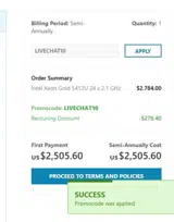 LIVECHAT10 coupon verification screenshot
