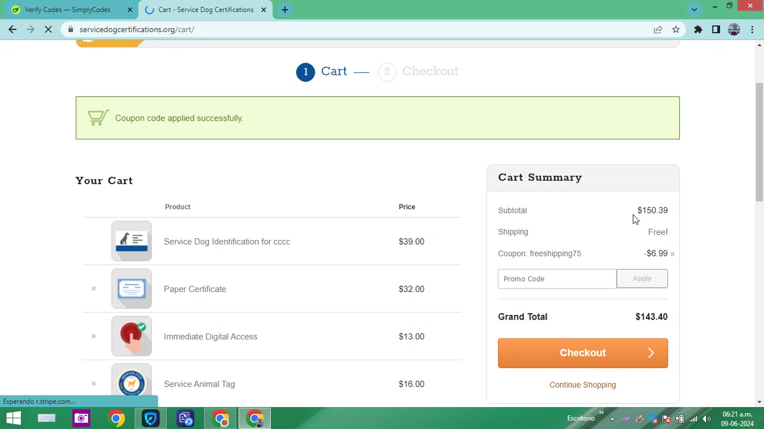 where to use Service Dog Certification promo code box