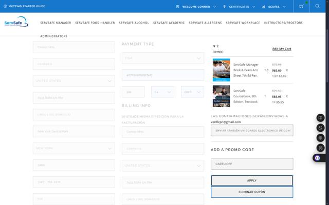 ServSafe checkout page showing ServSafe promo code box | Screenshot taken by SimplyCodes community member on Dec 17, 2024
