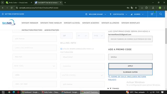 ServSafe checkout page showing ServSafe promo code box | Screenshot taken by SimplyCodes community member on Dec 20, 2024
