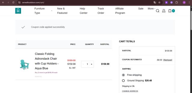 Serwall checkout page showing Serwall coupon code box | Screenshot taken by SimplyCodes community member on Aug 27, 2025