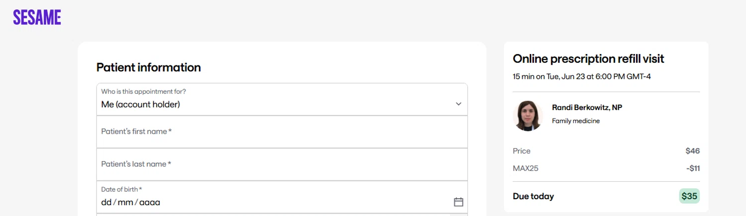 Sesame Care promo code screenshot showing code MAX25 applied at Sesame Care checkout page. Uploaded by SimplyCodes community member PaulSkenes on Jun 23, 2026
