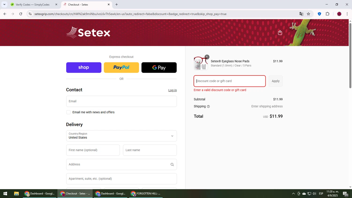 Setex promo code screenshot showing code SUMMER40 applied at Setex checkout page. Uploaded by SimplyCodes community member MightyLegend6657 on Sep 4, 2025