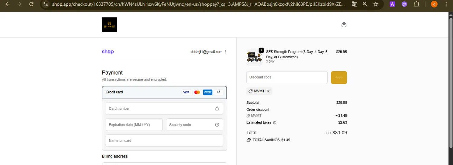 SET FOR SET discount code screenshot showing code MVMT applied at SET FOR SET checkout page. Uploaded by SimplyCodes community member PennyAdmiral6960 on Nov 3, 2025