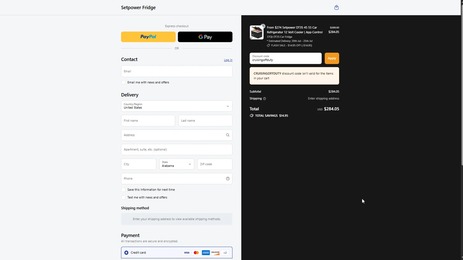 Setpower discount code screenshot showing code cruisingoffduty applied at Setpower checkout page. Uploaded by SimplyCodes community member Hei201 on Jul 19, 2025