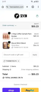 THANKYOU15 coupon verification screenshot