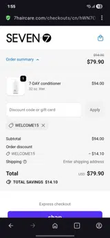 Seven15 coupon verification screenshot