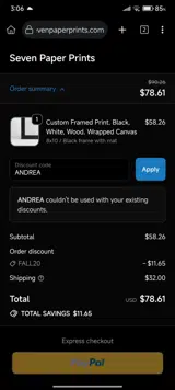 ANDREA coupon verification screenshot