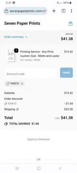 FAN10 coupon verification screenshot