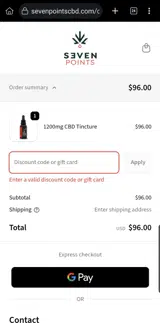 Seven Points CBD coupon verification screenshot