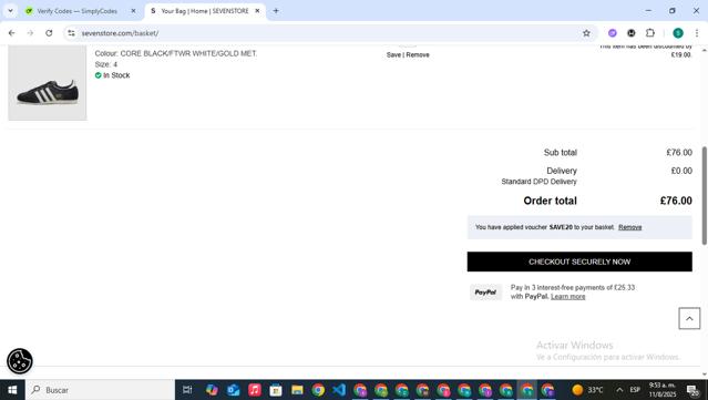 Sevenstore checkout page showing Sevenstore promo code box | Screenshot taken by SimplyCodes community member on Aug 11, 2025