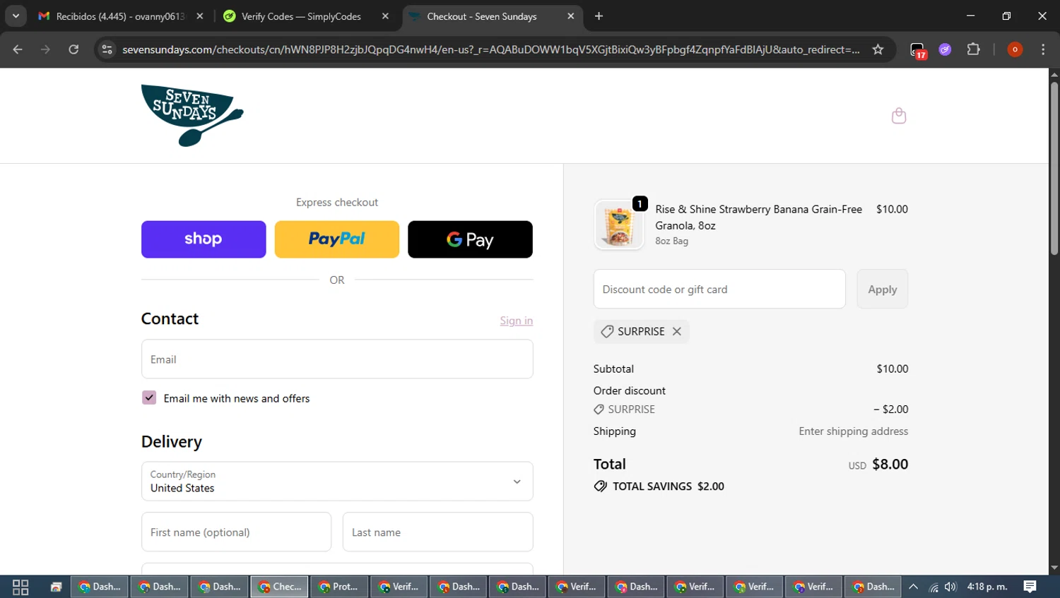 Seven Sundays checkout page showing Seven Sundays coupon code box | Screenshot taken by SimplyCodes community member on Feb 4, 2026
