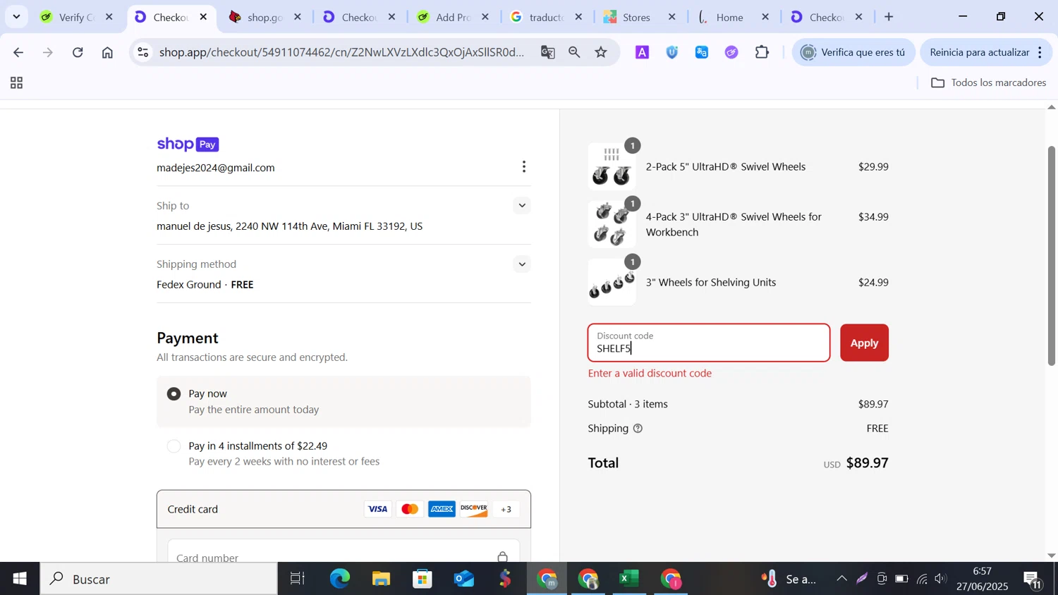 Seville Classics promo code screenshot showing code SHELF5 applied at Seville Classics checkout page. Uploaded by SimplyCodes community member MANUELURBINA on Jun 27, 2025