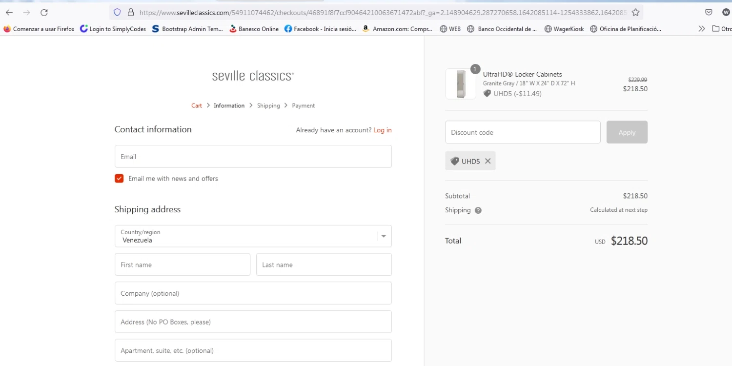 Seville Classics checkout page showing Seville Classics promo code box | Screenshot taken by SimplyCodes community member on Jan 13, 2022