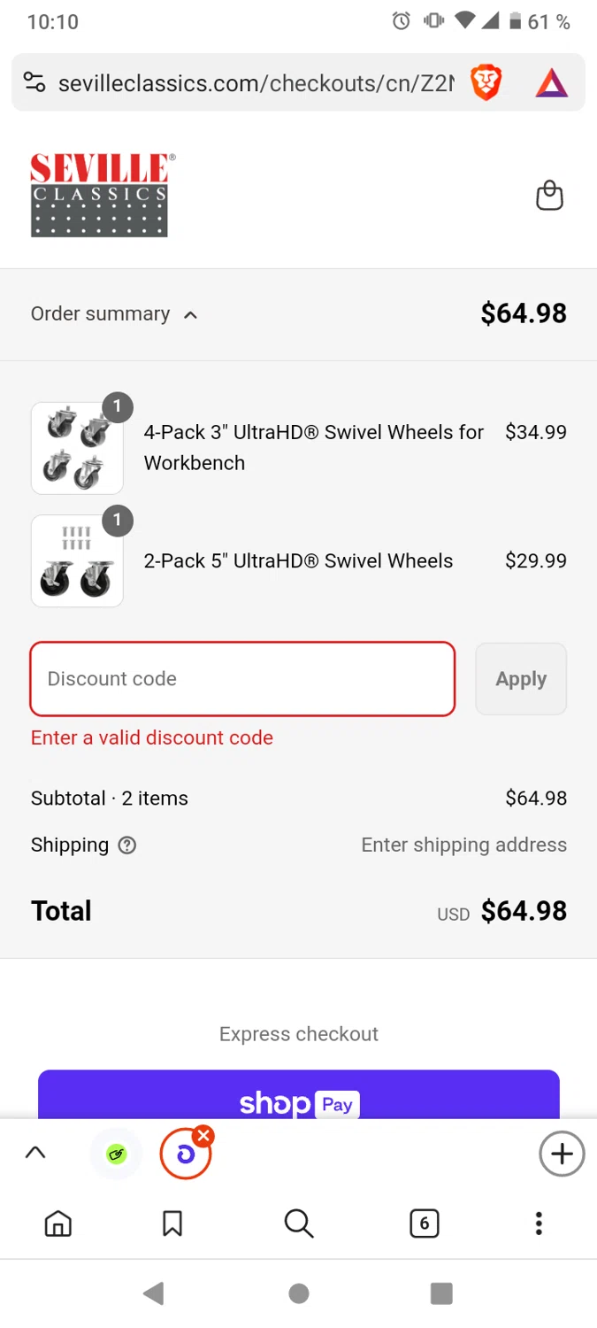 Seville Classics promo code screenshot showing code UHD5 applied at Seville Classics checkout page. Uploaded by SimplyCodes community member victor on Jun 27, 2025