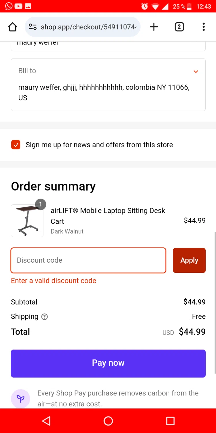 Seville Classics checkout page showing Seville Classics promo code box | Screenshot taken by SimplyCodes community member on Dec 19, 2023