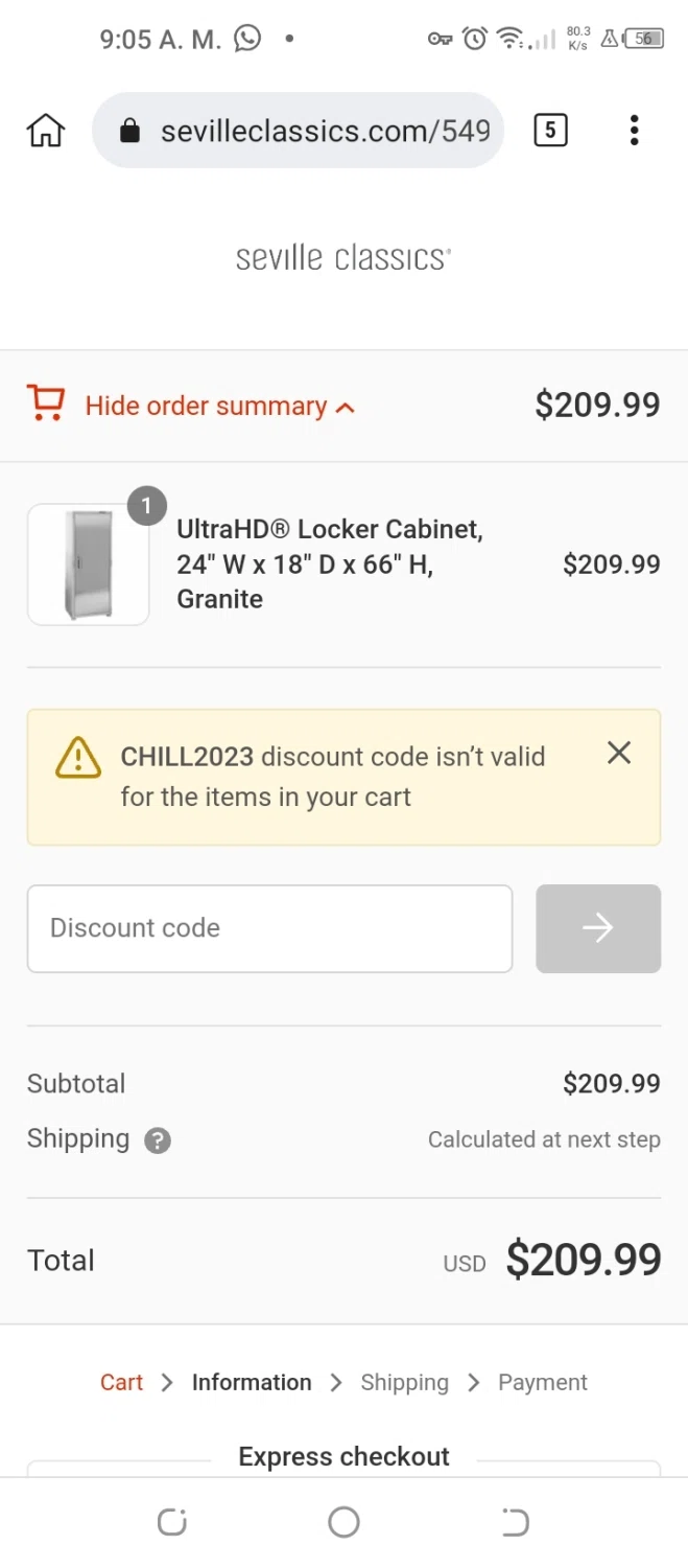 Seville Classics checkout page showing Seville Classics promo code box | Screenshot taken by SimplyCodes community member on Jun 23, 2023