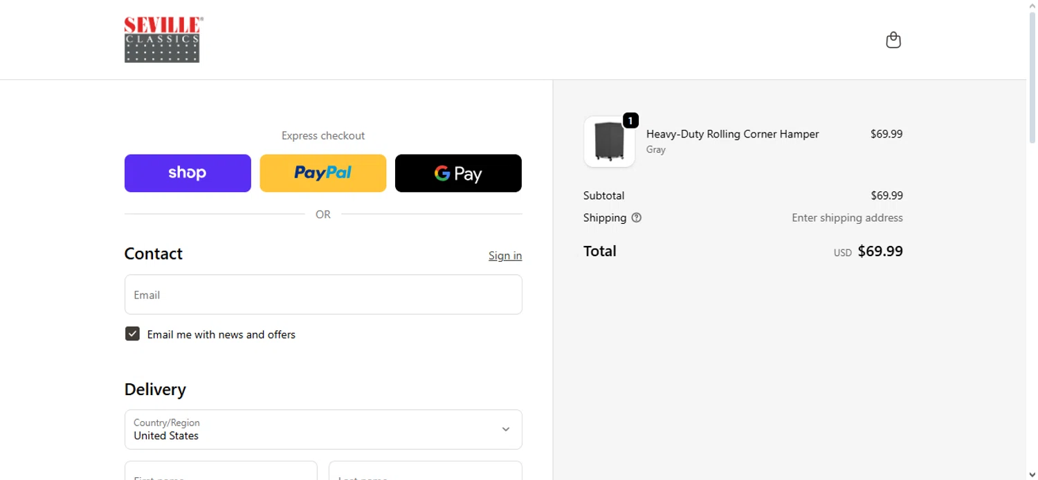 Seville Classics promo code screenshot showing code CYBER2025 applied at Seville Classics checkout page. Uploaded by SimplyCodes community member Nubelinda on Dec 11, 2025