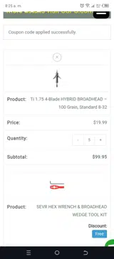 Sevr Broadheads coupon verification screenshot