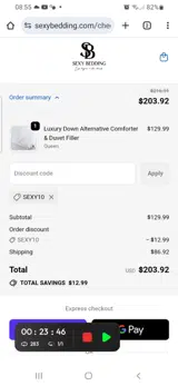 Sexy Bedding coupon verification screenshot