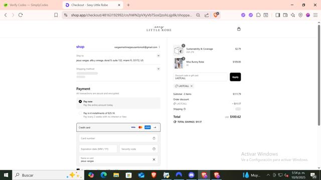 Sexy Little Robe checkout page showing Sexy Little Robe discount code box | Screenshot taken by SimplyCodes community member on Sep 10, 2025