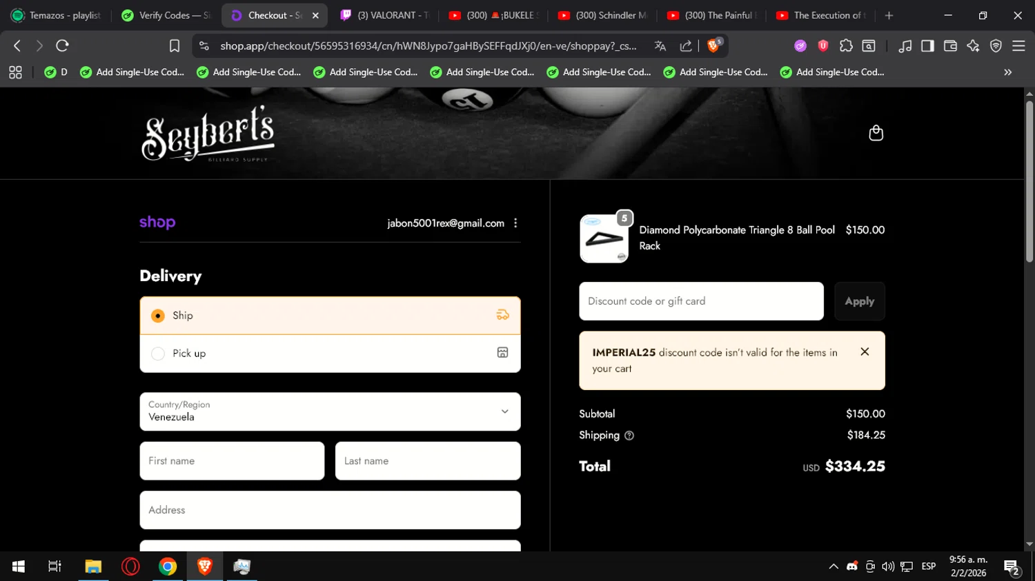 Seybert's discount code screenshot showing code IMPERIAL25 applied at Seybert's checkout page. Uploaded by SimplyCodes community member Ultrapapu on Feb 2, 2026