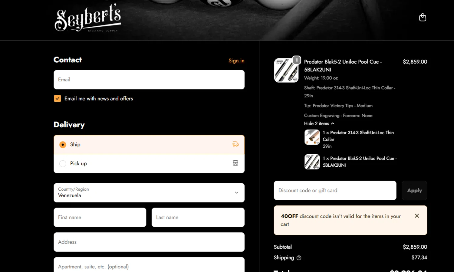 Seybert's discount code screenshot showing code 40OFF applied at Seybert's checkout page. Uploaded by SimplyCodes community member ashe1986 on Nov 19, 2025
