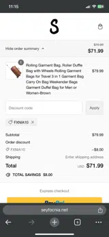 FXNIA10 coupon verification screenshot